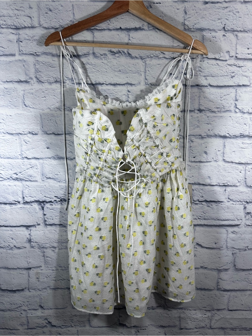 NWT Love & Lemons Kiela Womens Sleeveless Yellow White Mini Floral Dress Sz Med